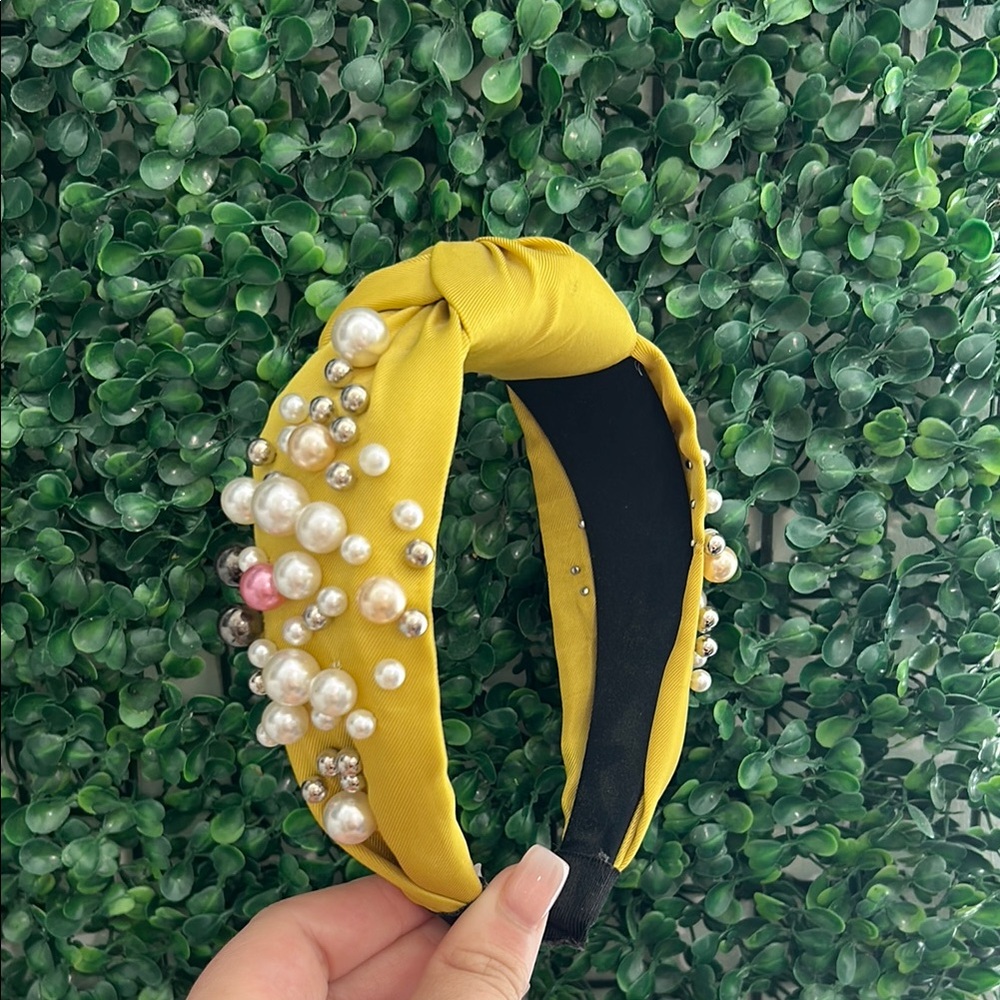 Yellow Pearl Embellished Headband
